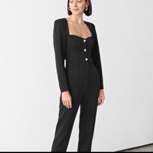 Padded Shoulder Sweetheart Neckline Jumpsuit